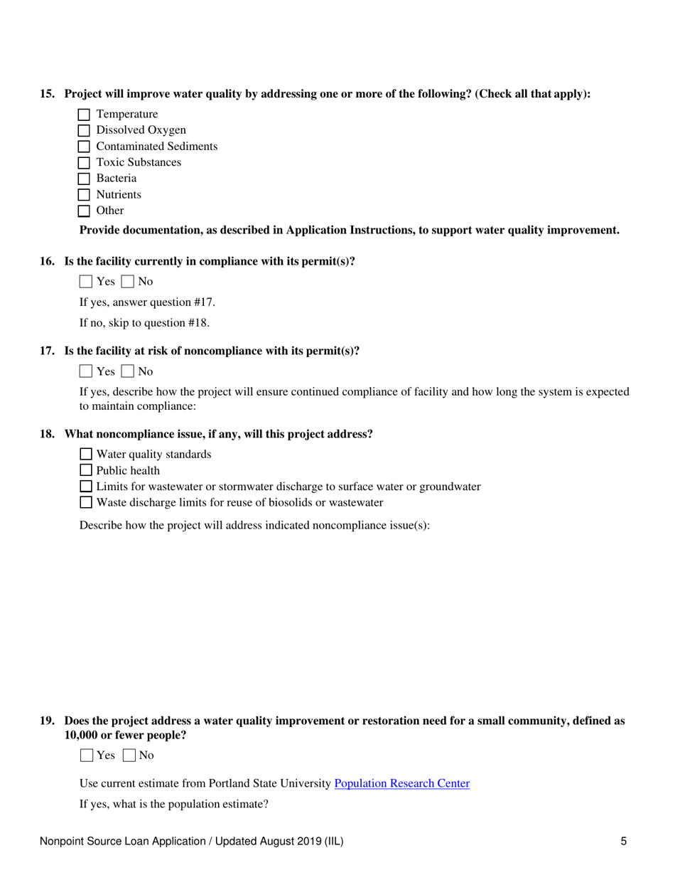 Nonpoint Source Project Loan Application - Oregon, Page 5