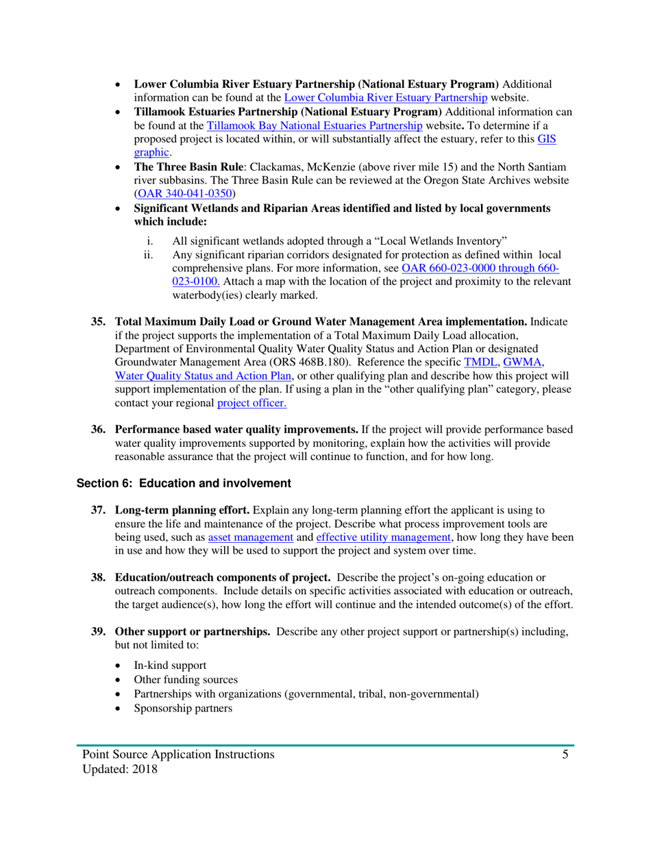 Instructions for Point Source Project Loan Application (Design and Construction Projects) - Oregon, Page 5