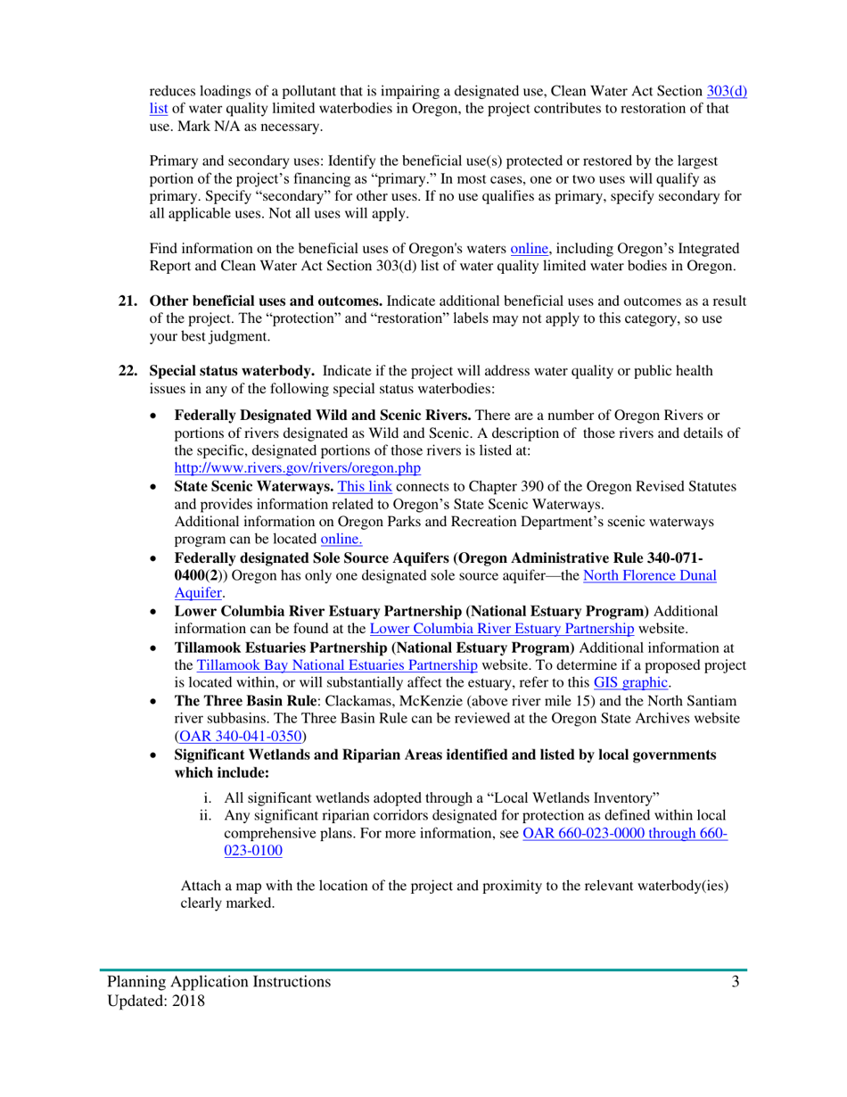 Instructions for Clean Water State Revolving Fund Planning Loan Application - Oregon, Page 3