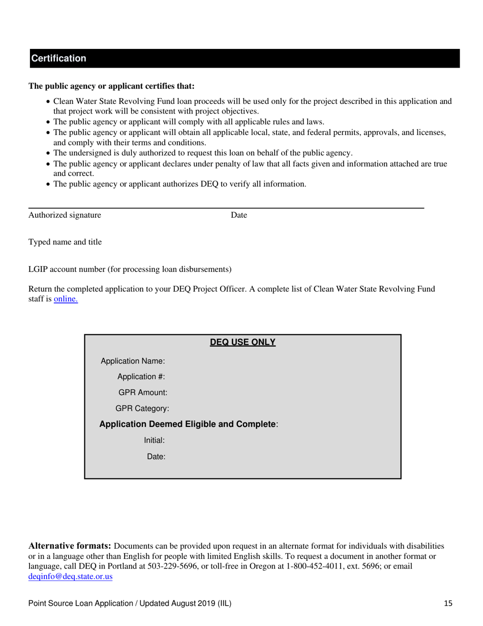 Point Source Project Loan Application (Design and Construction Projects) - Oregon, Page 15