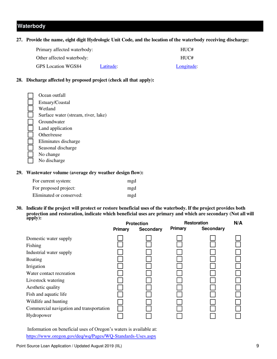 Point Source Project Loan Application (Design and Construction Projects) - Oregon, Page 9