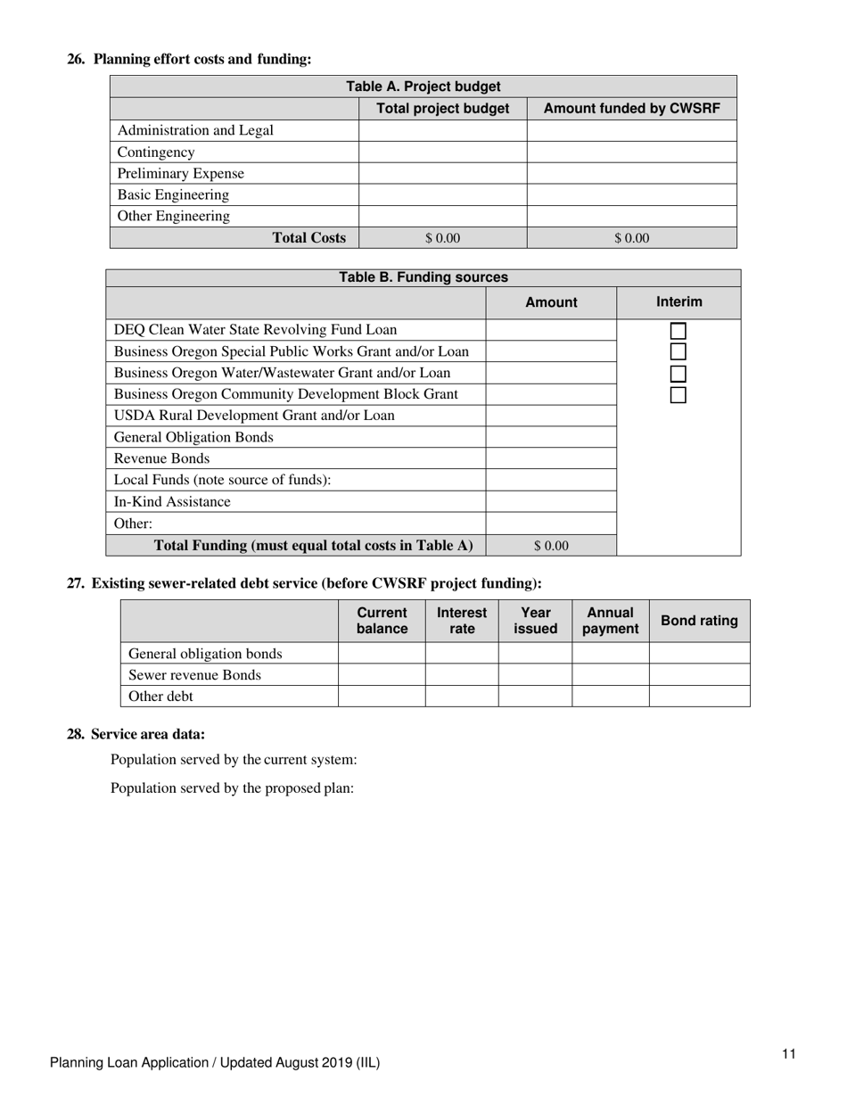 Clean Water State Revolving Fund Planning Loan Application - Oregon, Page 11