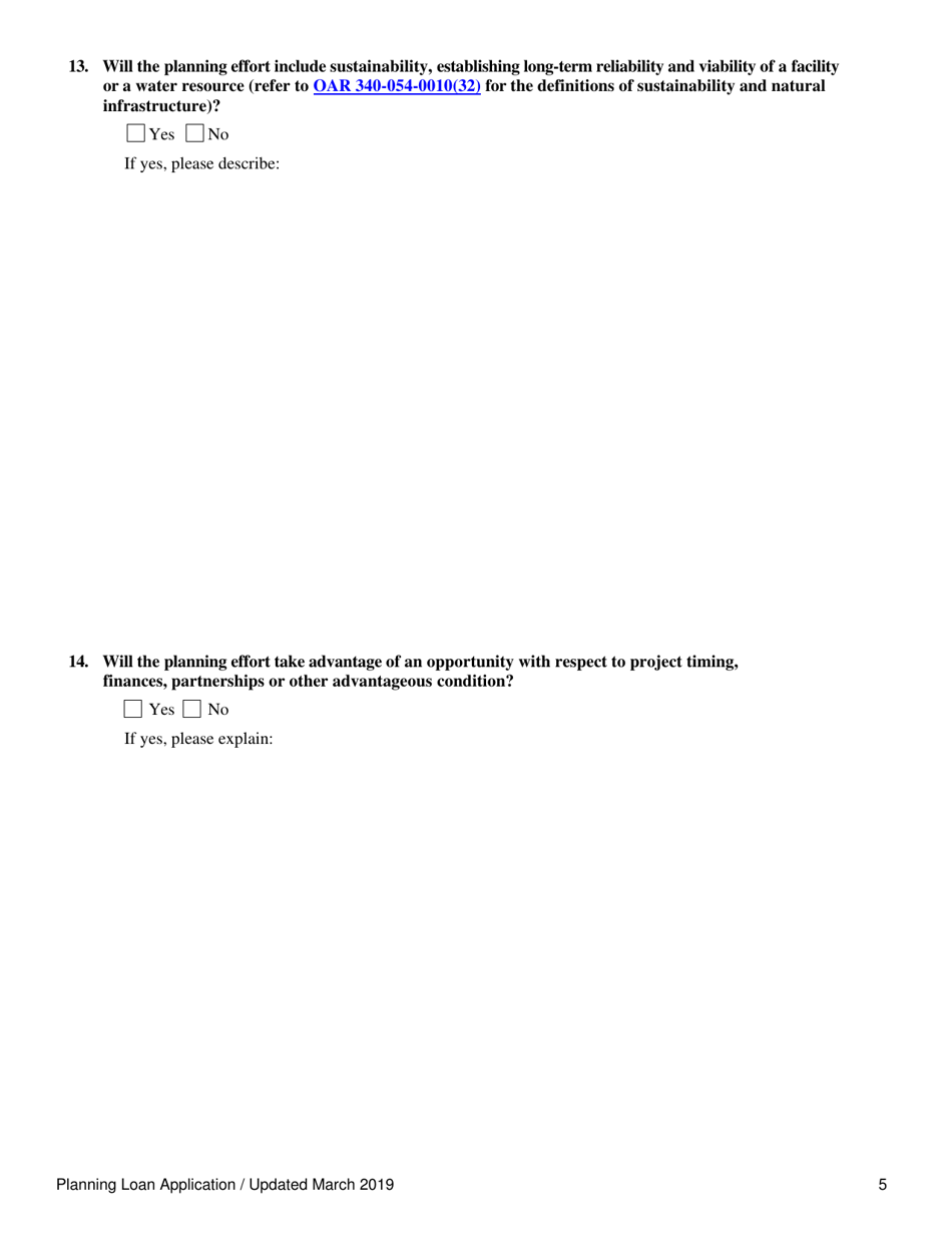 Clean Water State Revolving Fund Planning Loan Application - Oregon, Page 5