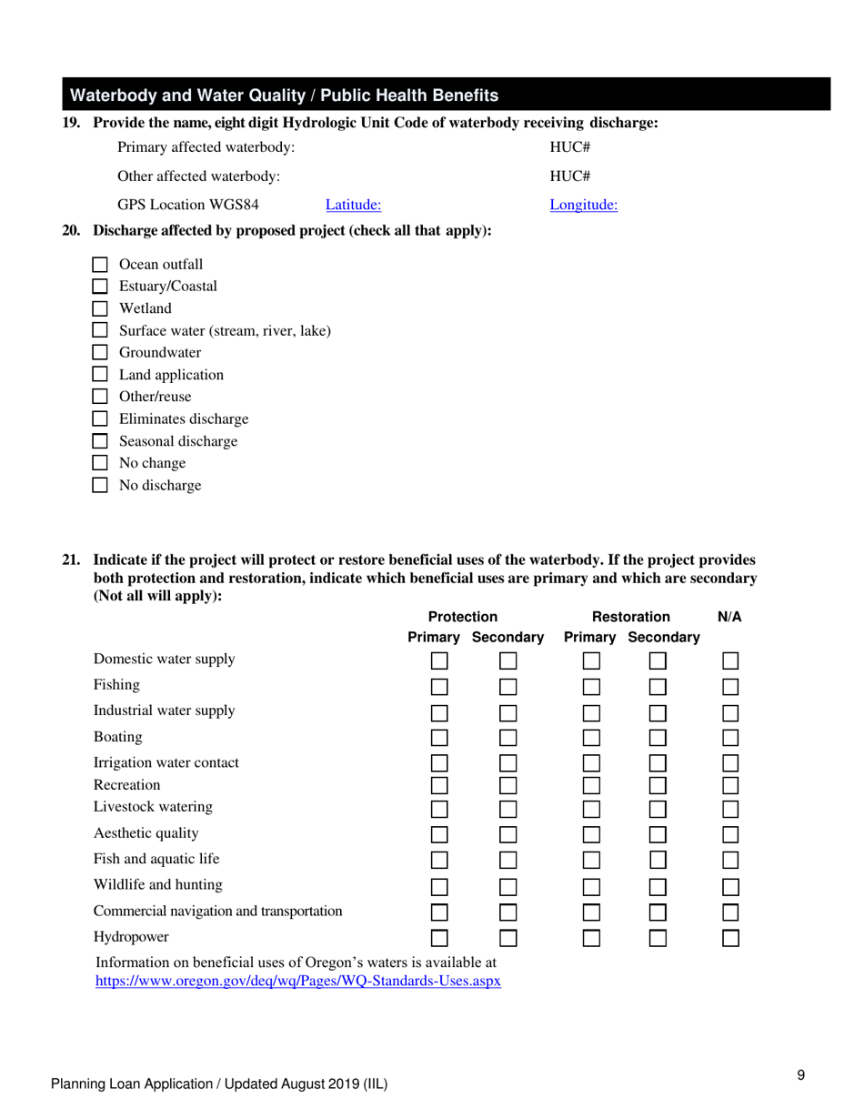 Clean Water State Revolving Fund Planning Loan Application - Oregon, Page 9