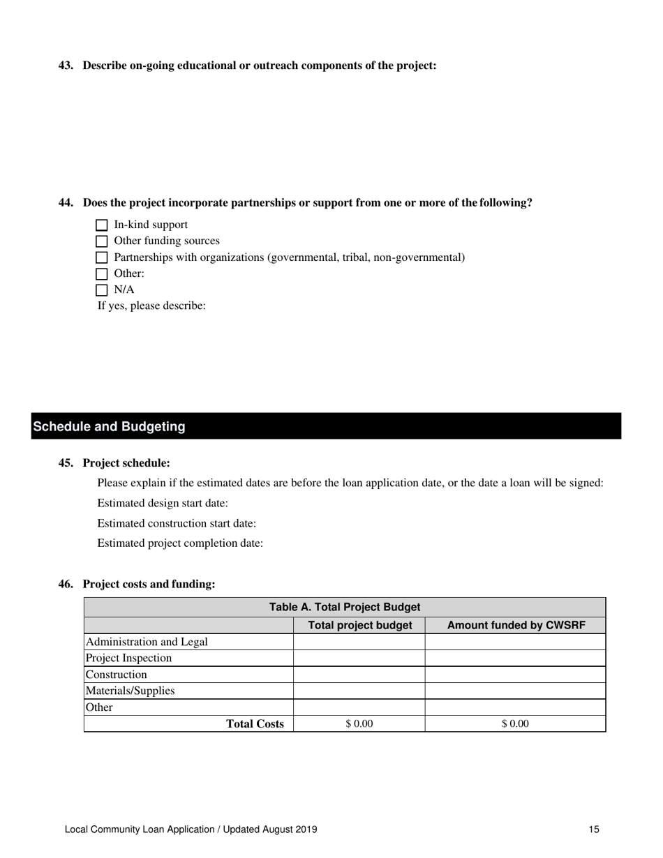 Local Community Loan Application (Design and Construction Projects) - Oregon, Page 15