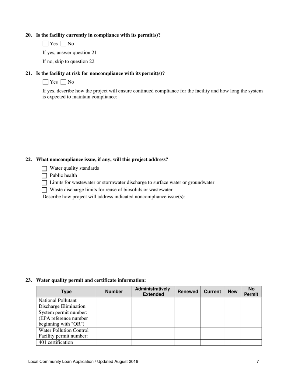 Local Community Loan Application (Design and Construction Projects) - Oregon, Page 7