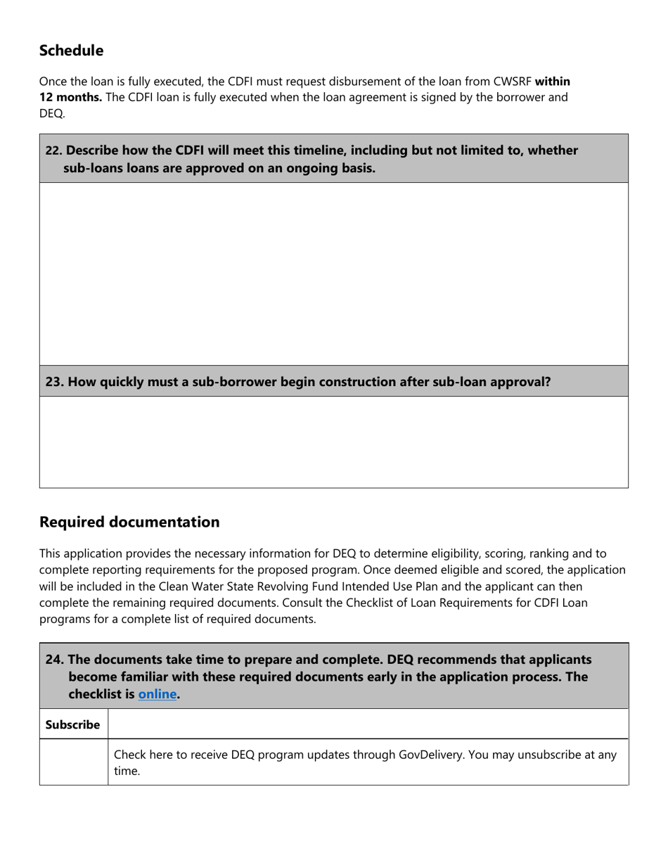 Cdfi Loan Application - Clean Water State Revolving Fund - Oregon, Page 12