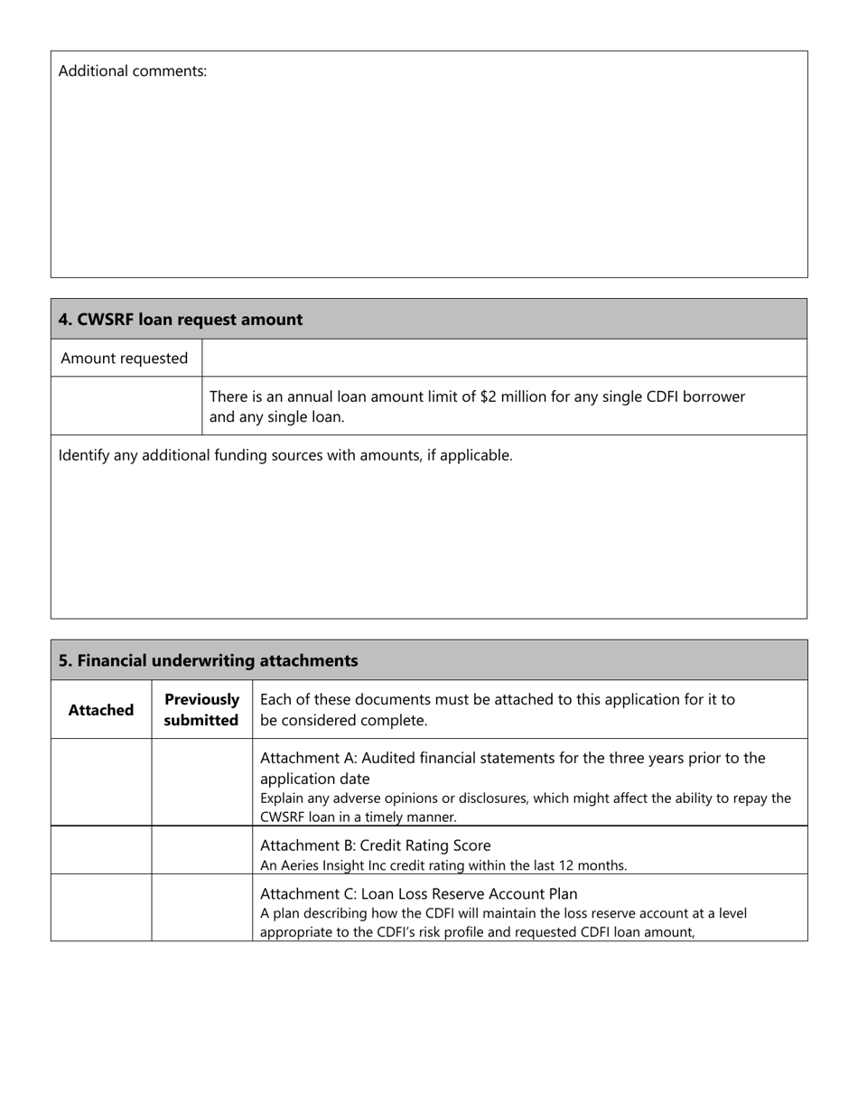 Cdfi Loan Application - Clean Water State Revolving Fund - Oregon, Page 3