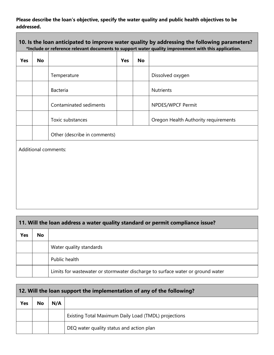 Cdfi Loan Application - Clean Water State Revolving Fund - Oregon, Page 6