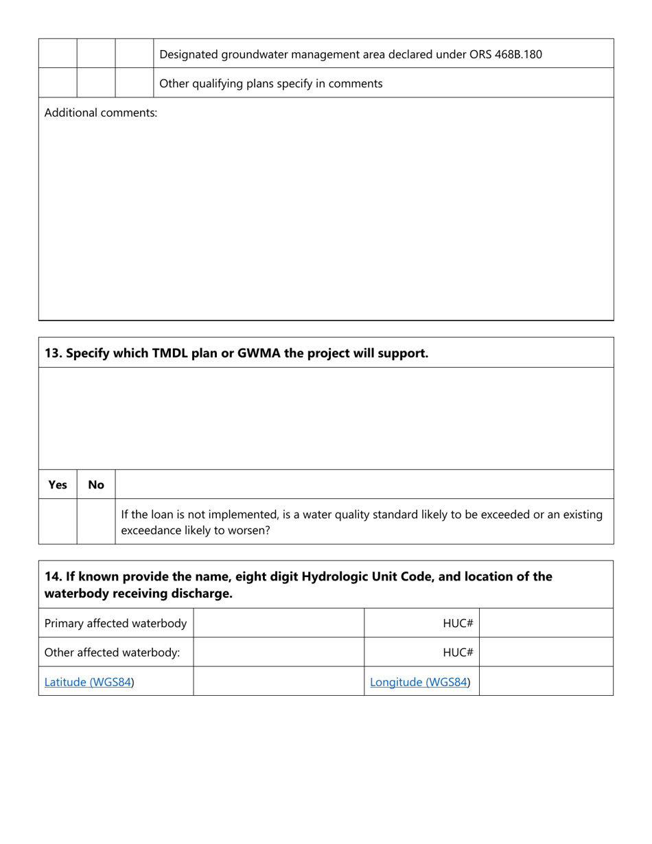 Cdfi Loan Application - Clean Water State Revolving Fund - Oregon, Page 7