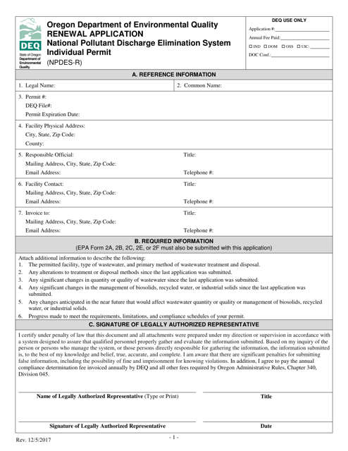 &quot;Npdes Individual Permit Renewal Application&quot; - Oregon Download Pdf