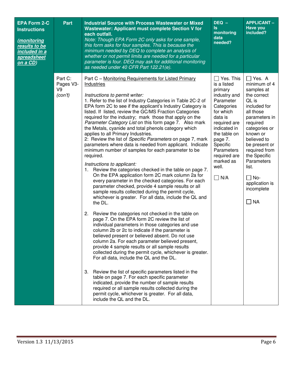 Industrial Wastewater Npdes Permit Renewal Checklist - Oregon, Page 6