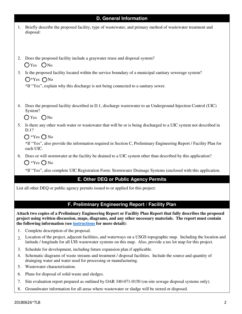 Application for New Water Pollution Control Facilities Individual Permit - Oregon, Page 2
