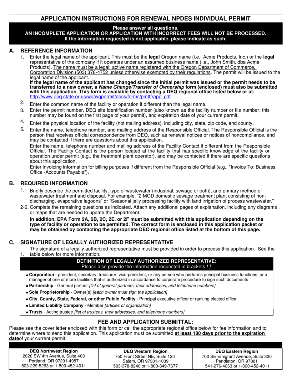 Water Pollution Control Facilities Permit Renewal Application - Oregon, Page 2