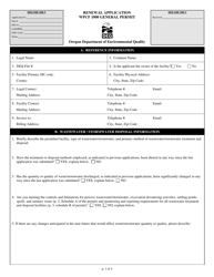 Wpcf 1000 General Permit Renewal Application - Oregon