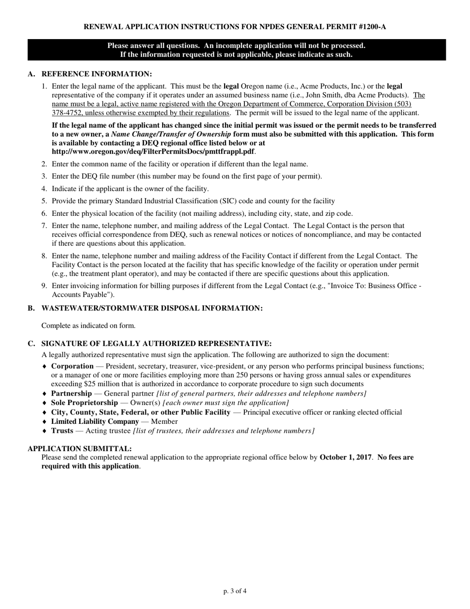 Wpcf 1000 General Permit Renewal Application - Oregon, Page 3