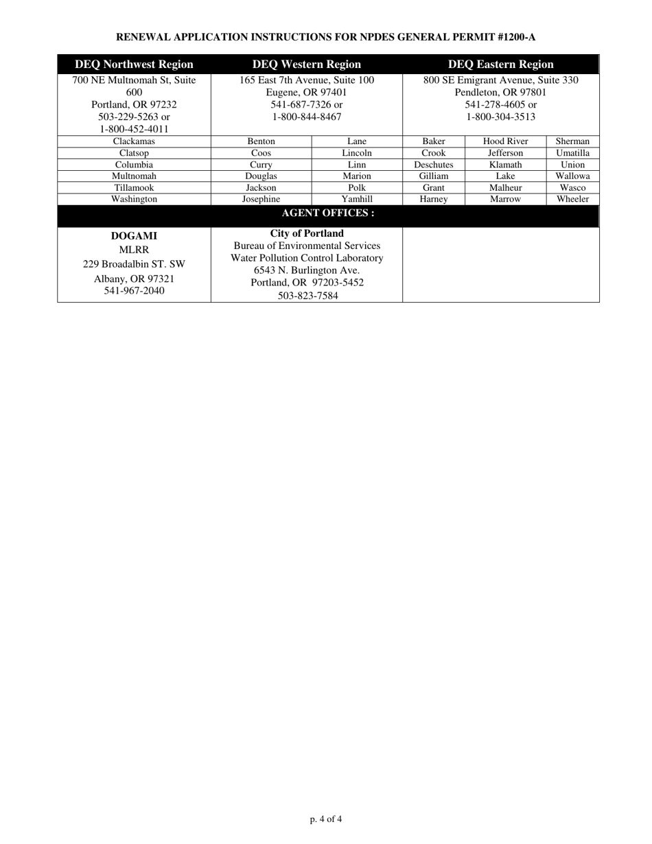 Wpcf 1000 General Permit Renewal Application - Oregon, Page 4