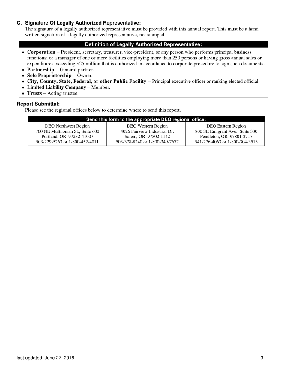1400a General Permit Annual Report Form - Oregon, Page 3