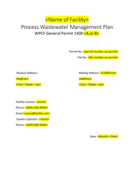 Process Wastewater Management Plan Template - Oregon