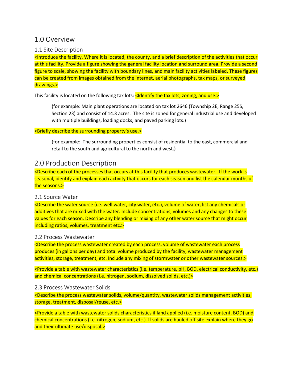 Process Wastewater Management Plan Template - Oregon, Page 3