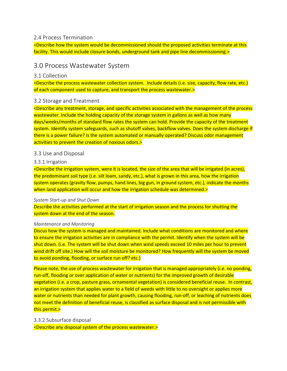 Process Wastewater Management Plan Template - Oregon, Page 4