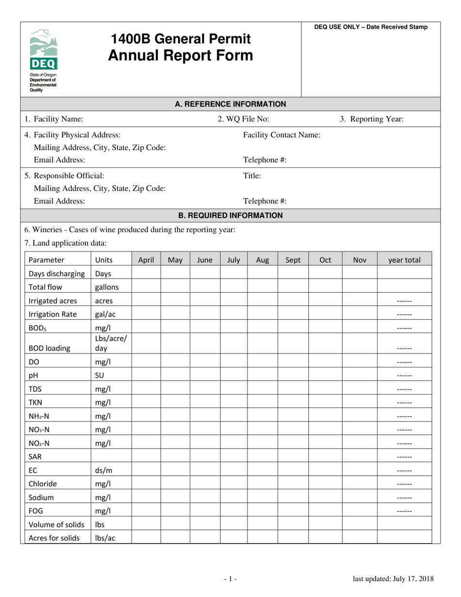 Permit Reporting Oregon 1400b General Permit Annual Report Form - Fill Out, Sign Online ...
