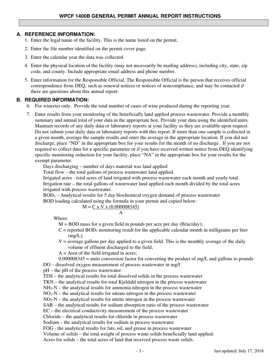 1400b General Permit Annual Report Form - Oregon, Page 3
