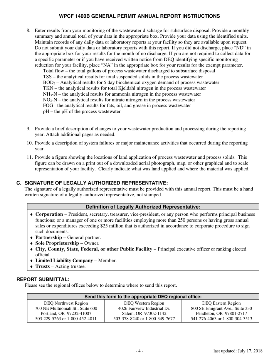 1400b General Permit Annual Report Form - Oregon, Page 4