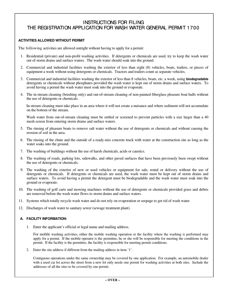 Application for National Pollutant Discharge Elimination System Wash Water General Permit 1700 - Oregon, Page 3