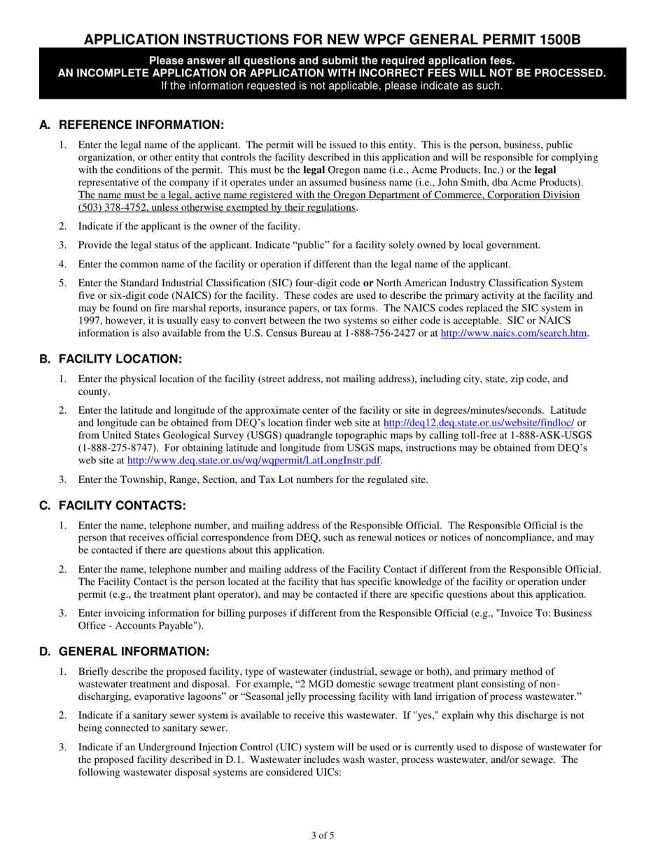 Application for New Water Pollution Control Facilities General Permit 1500b (Wpcf-N) - Oregon, Page 3