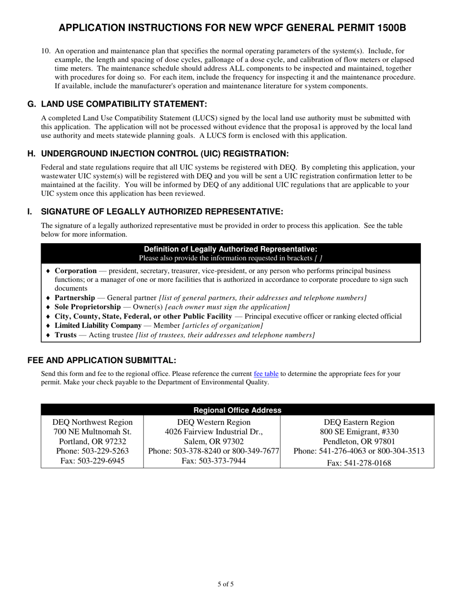 Application for New Water Pollution Control Facilities General Permit 1500b (Wpcf-N) - Oregon, Page 5