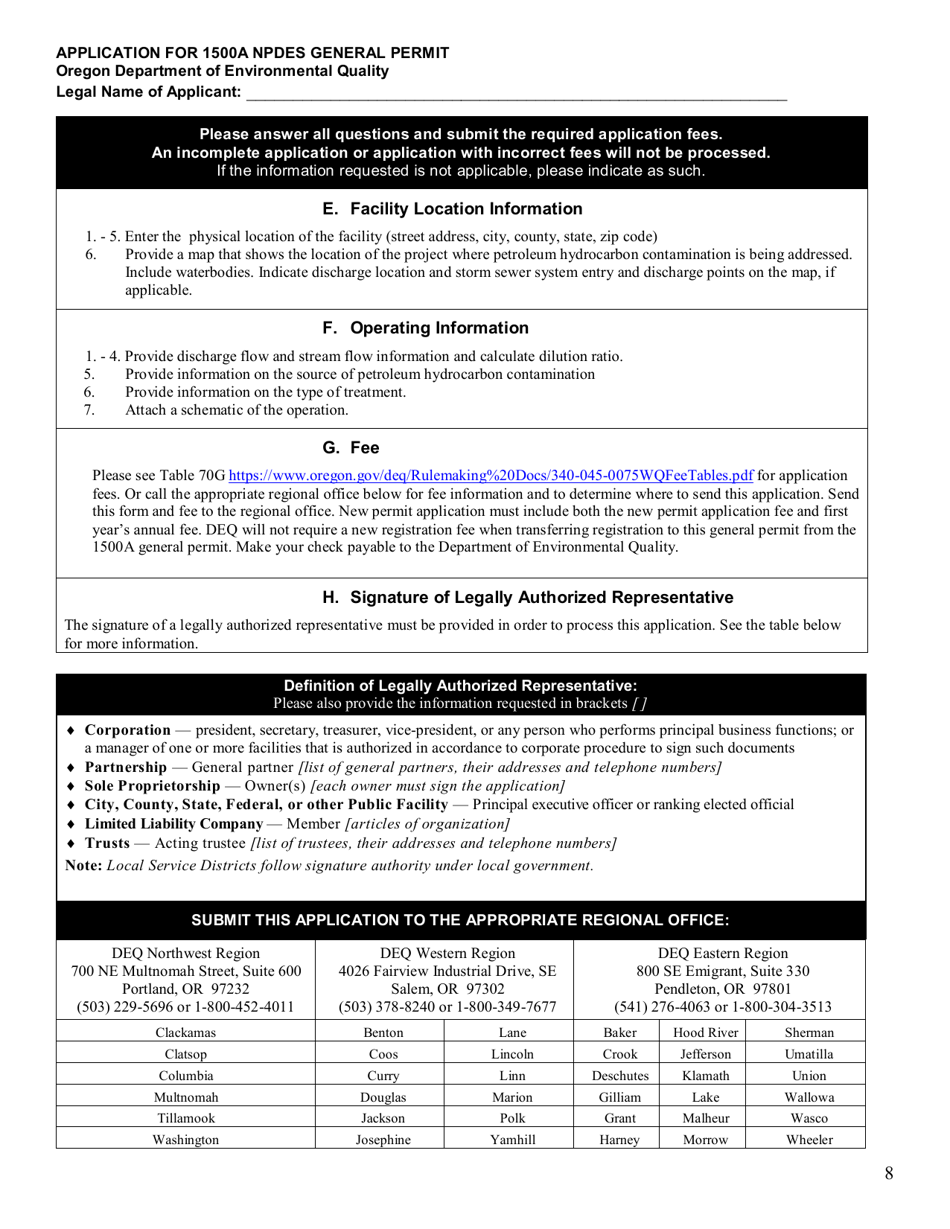 Oregon Application For National Pollutant Discharge Elimination System