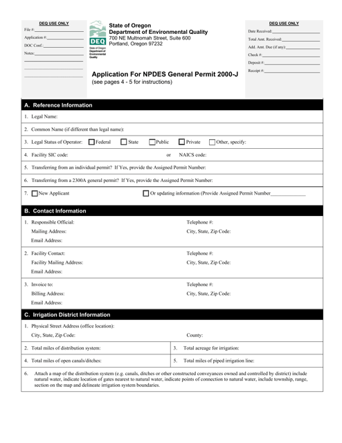 Application for Npdes General Permit 2000-j - Oregon