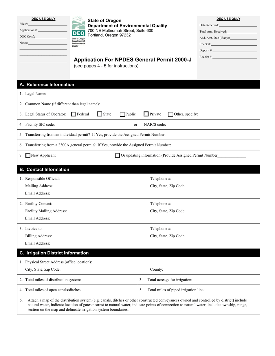Application for Npdes General Permit 2000-j - Oregon, Page 1