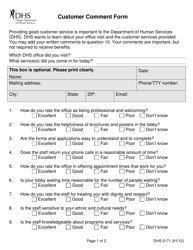 Document preview: Form DHS0171 Customer Comment Form - Oregon