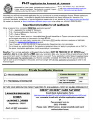 Form PI-21 &quot;Application for Renewal of Licensure&quot; - Oregon