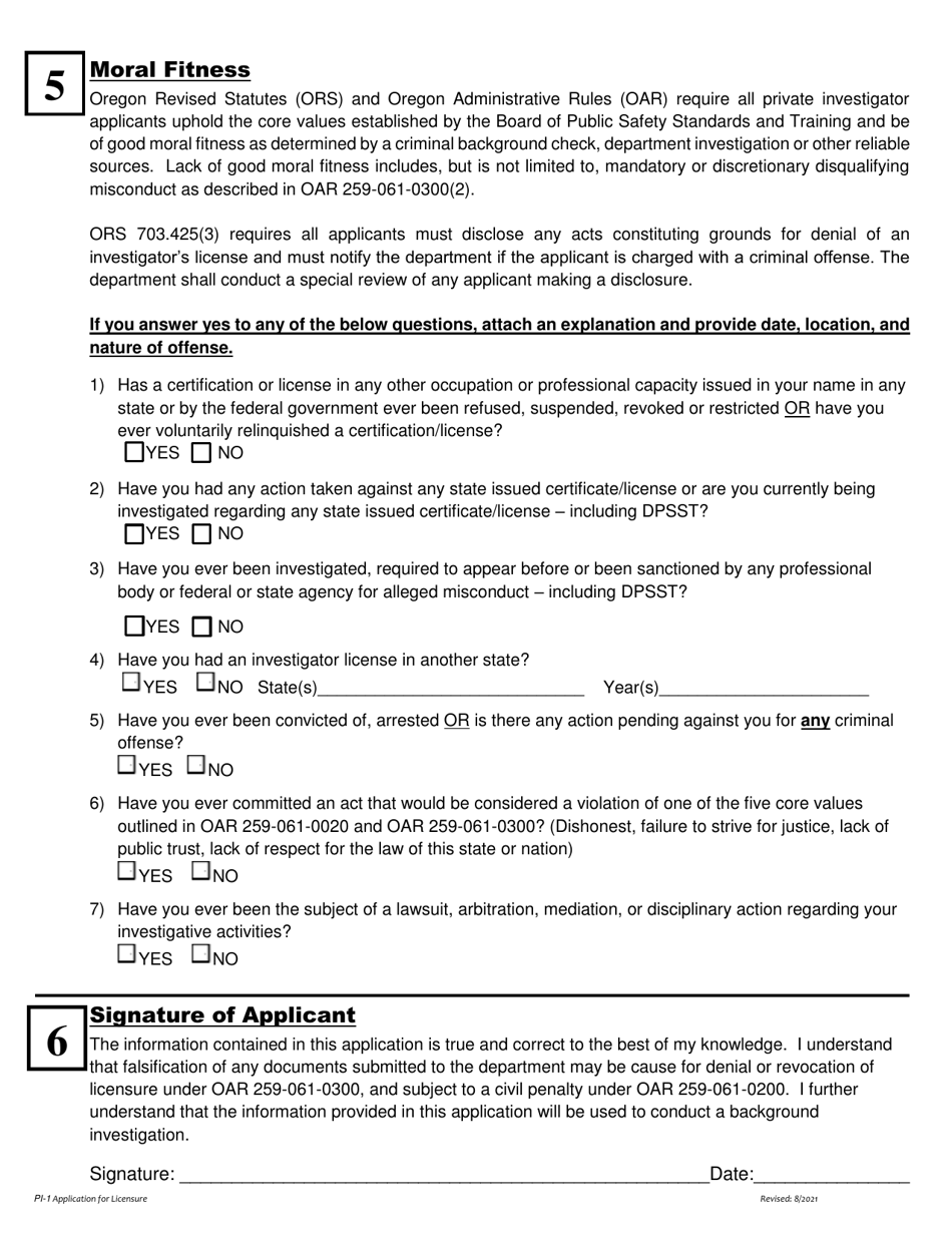 Form PI-1 Application for Licensure - Oregon, Page 4