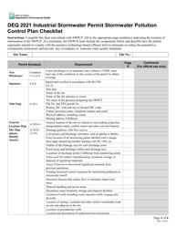 &quot;Industrial Stormwater Permit Stormwater Pollution Control Plan Checklist&quot; - Oregon, 2021