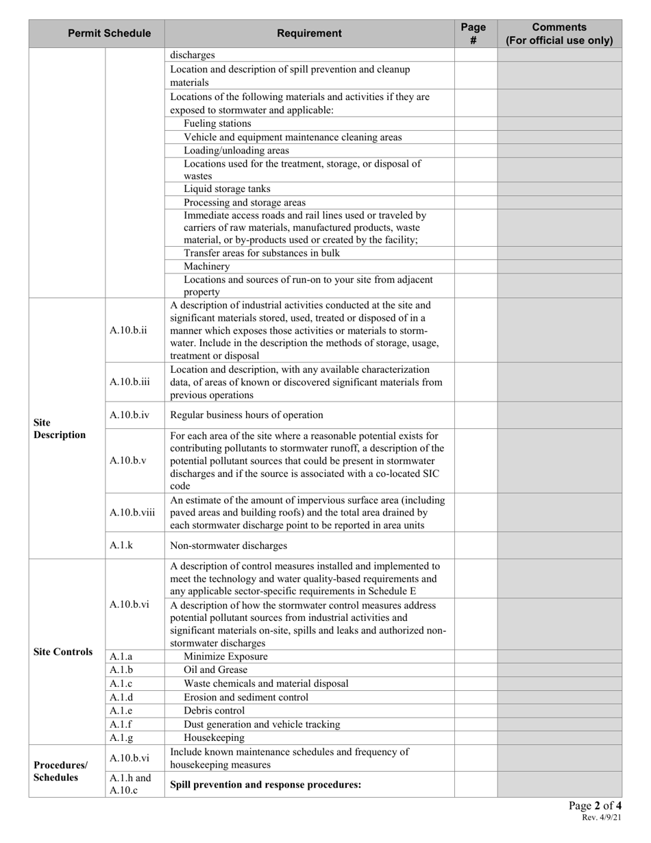 Industrial Stormwater Permit Stormwater Pollution Control Plan Checklist - Oregon, Page 2