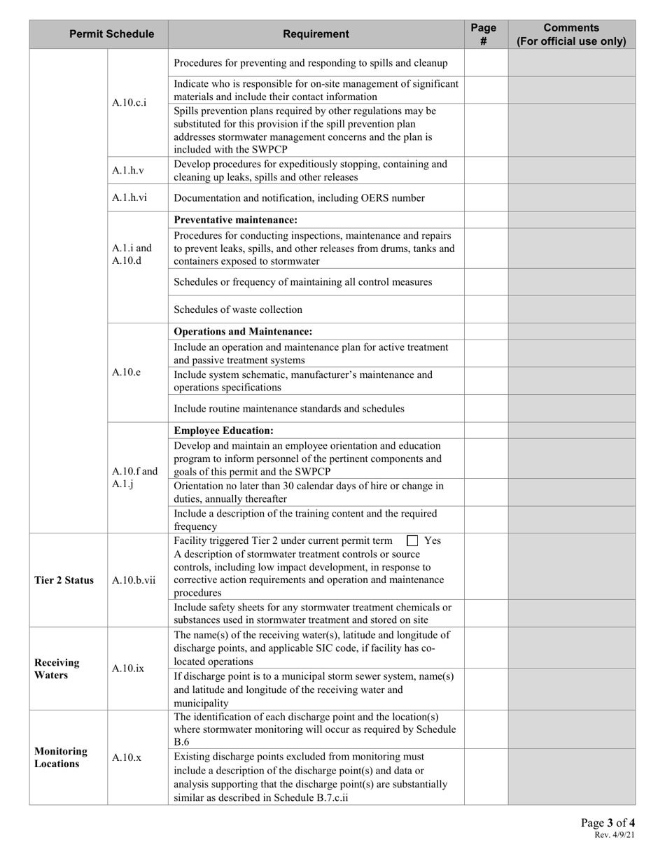 Industrial Stormwater Permit Stormwater Pollution Control Plan Checklist - Oregon, Page 3