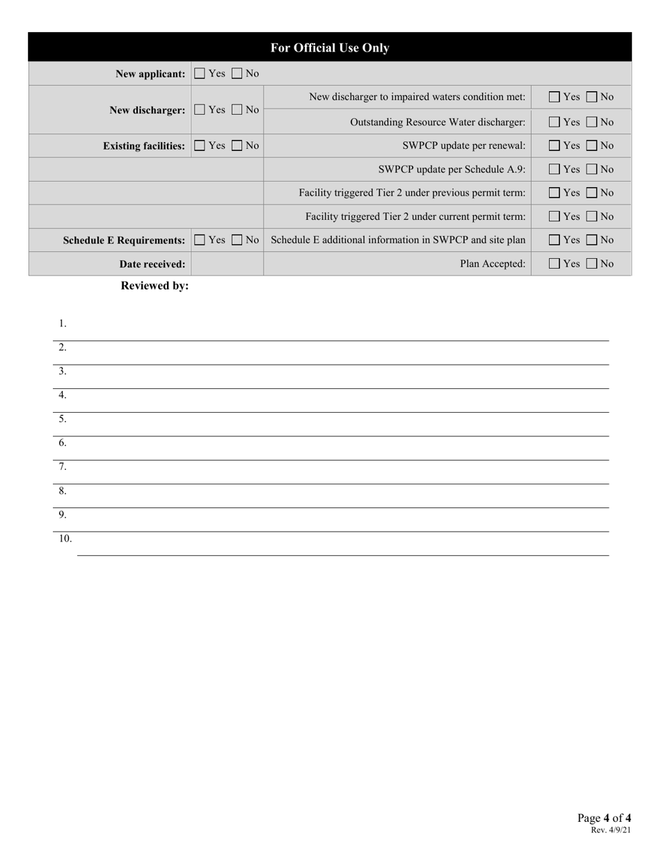 Industrial Stormwater Permit Stormwater Pollution Control Plan Checklist - Oregon, Page 4