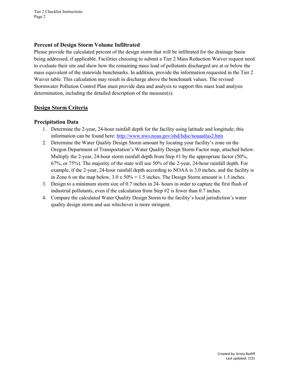 Tier 2 Revised Stormwater Pollution Control Plan Checklist - Oregon, Page 2