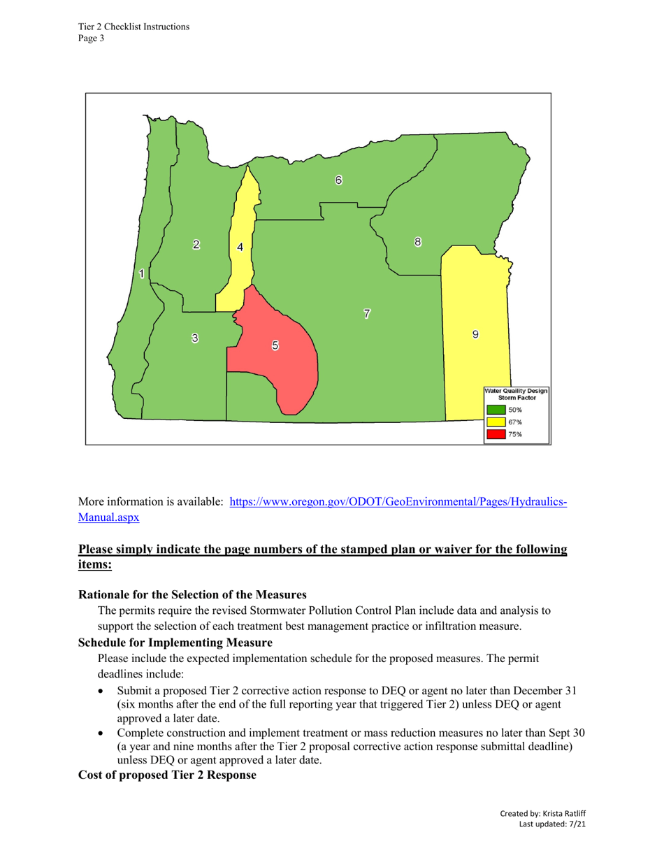 Tier 2 Revised Stormwater Pollution Control Plan Checklist - Oregon, Page 3