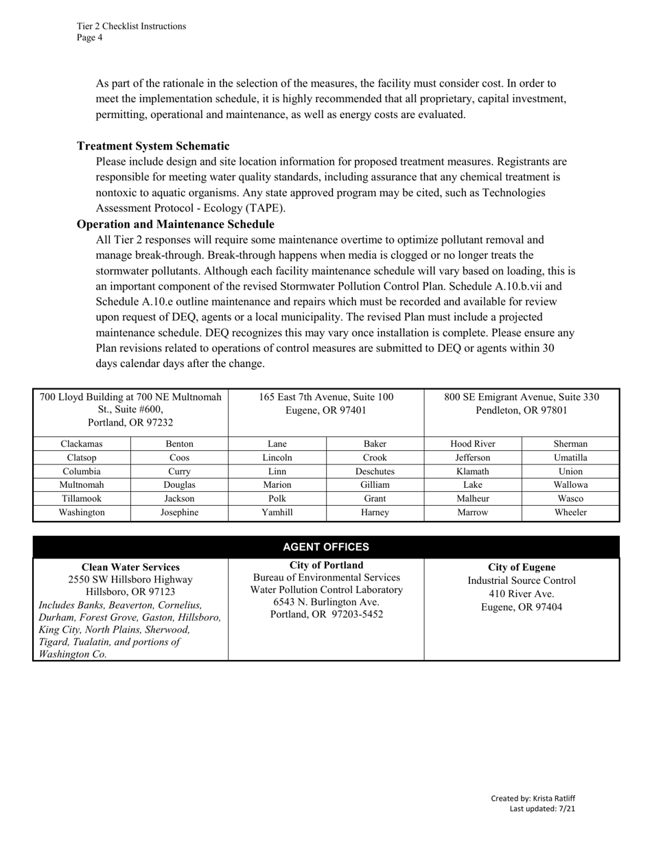 Tier 2 Revised Stormwater Pollution Control Plan Checklist - Oregon, Page 4