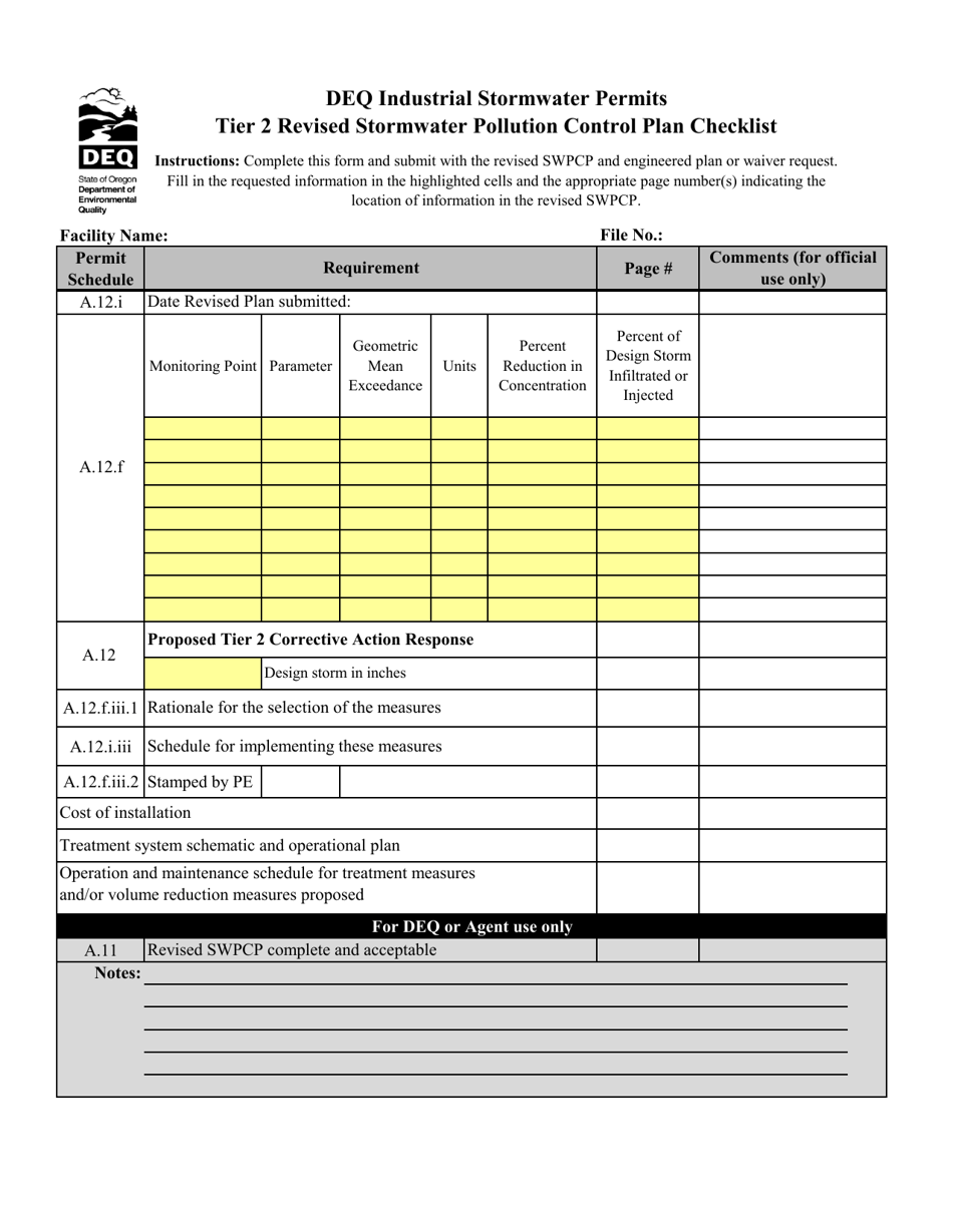 Tier 2 Revised Stormwater Pollution Control Plan Checklist - Oregon, Page 5