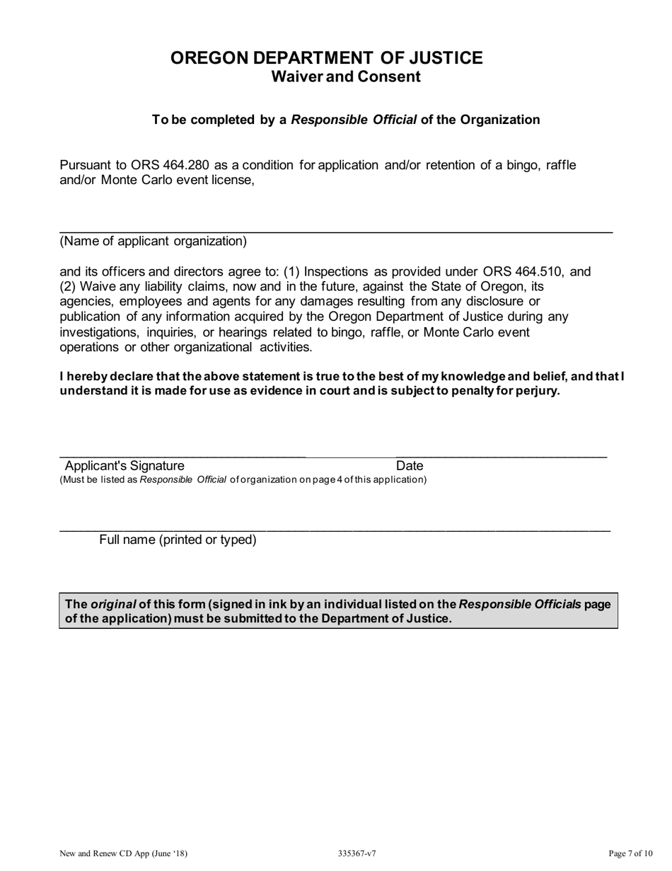 Application for a New and Renewal Class C and D License to Operate Bingo Games - Oregon, Page 7