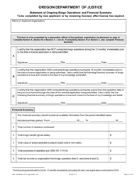 Application for a New and Renewal Class C and D License to Operate Bingo Games - Oregon, Page 9