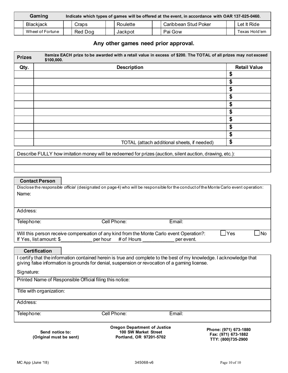 Application for a New and Renewal of a Class a and B License to Operate Monte Carlo Games - Oregon, Page 10