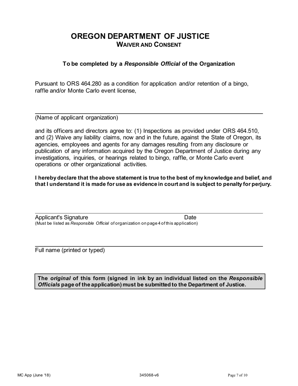 Application for a New and Renewal of a Class a and B License to Operate Monte Carlo Games - Oregon, Page 7