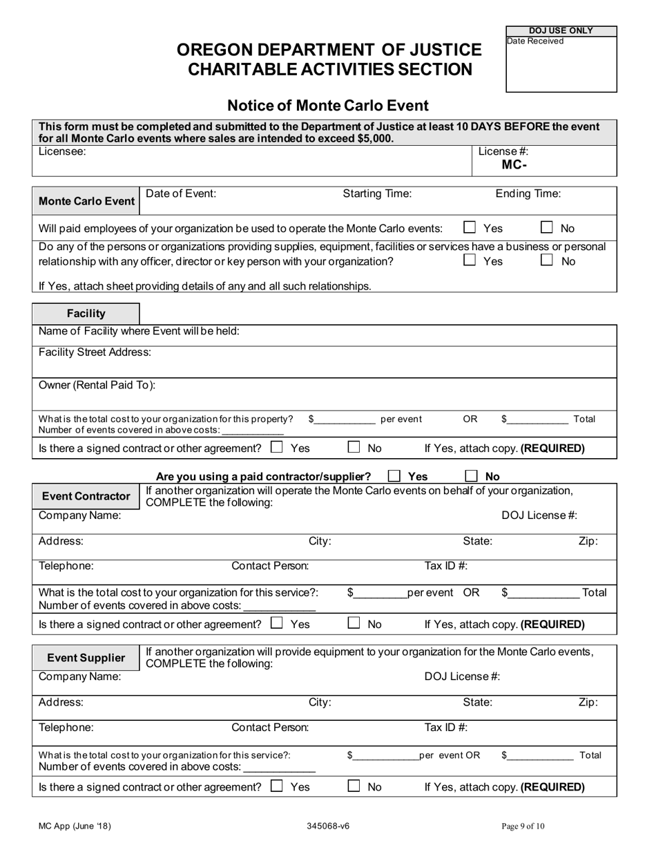 Application for a New and Renewal of a Class a and B License to Operate Monte Carlo Games - Oregon, Page 9
